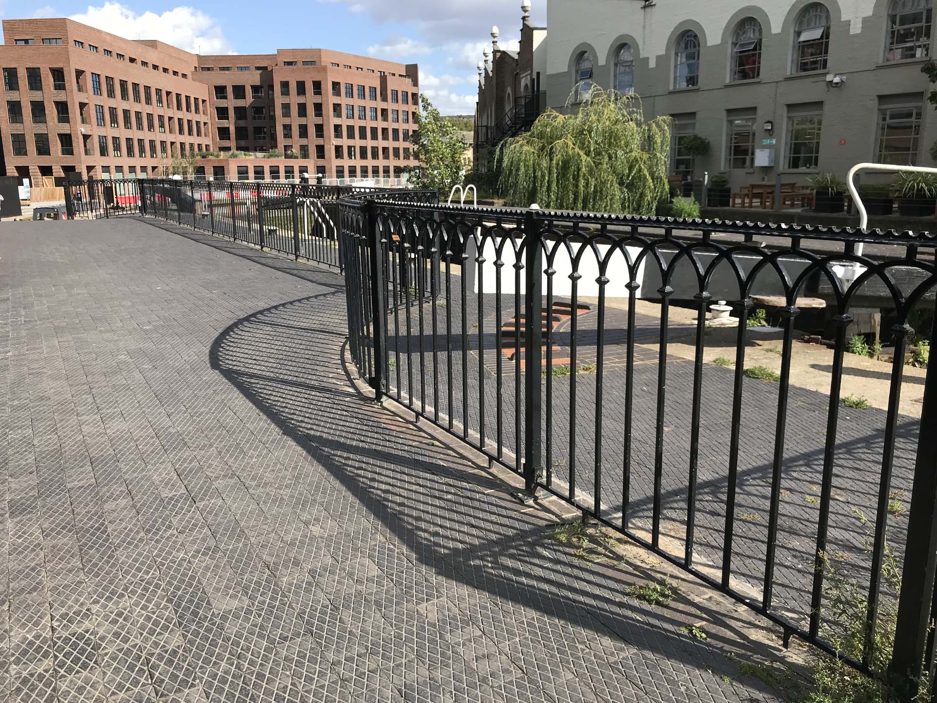 diamond chequer pavers at the newly renovated Hawley Wharf in London